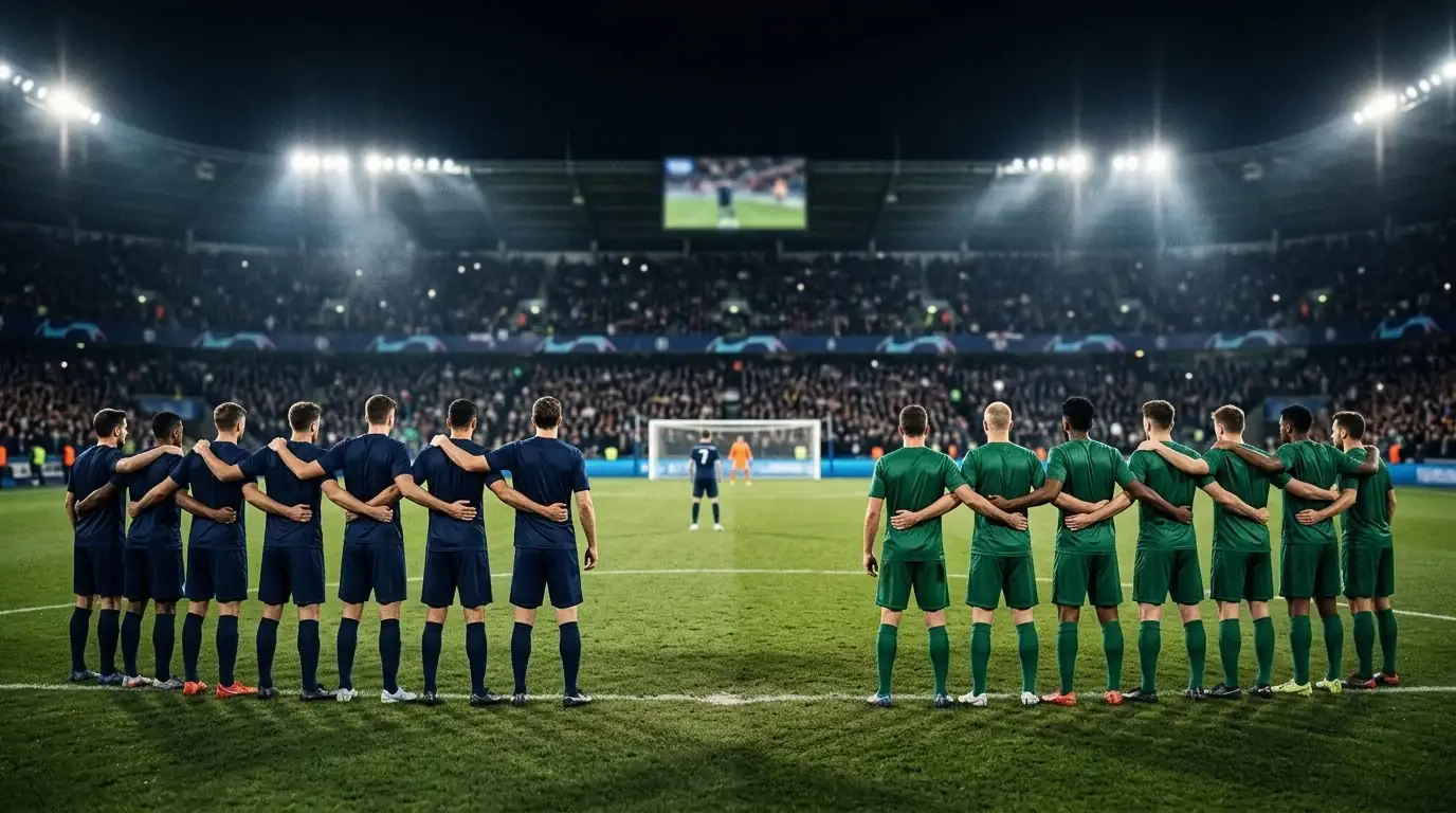Jugadores observando una tanda de penaltis bajo los focos de un estadio del Mundial 2026