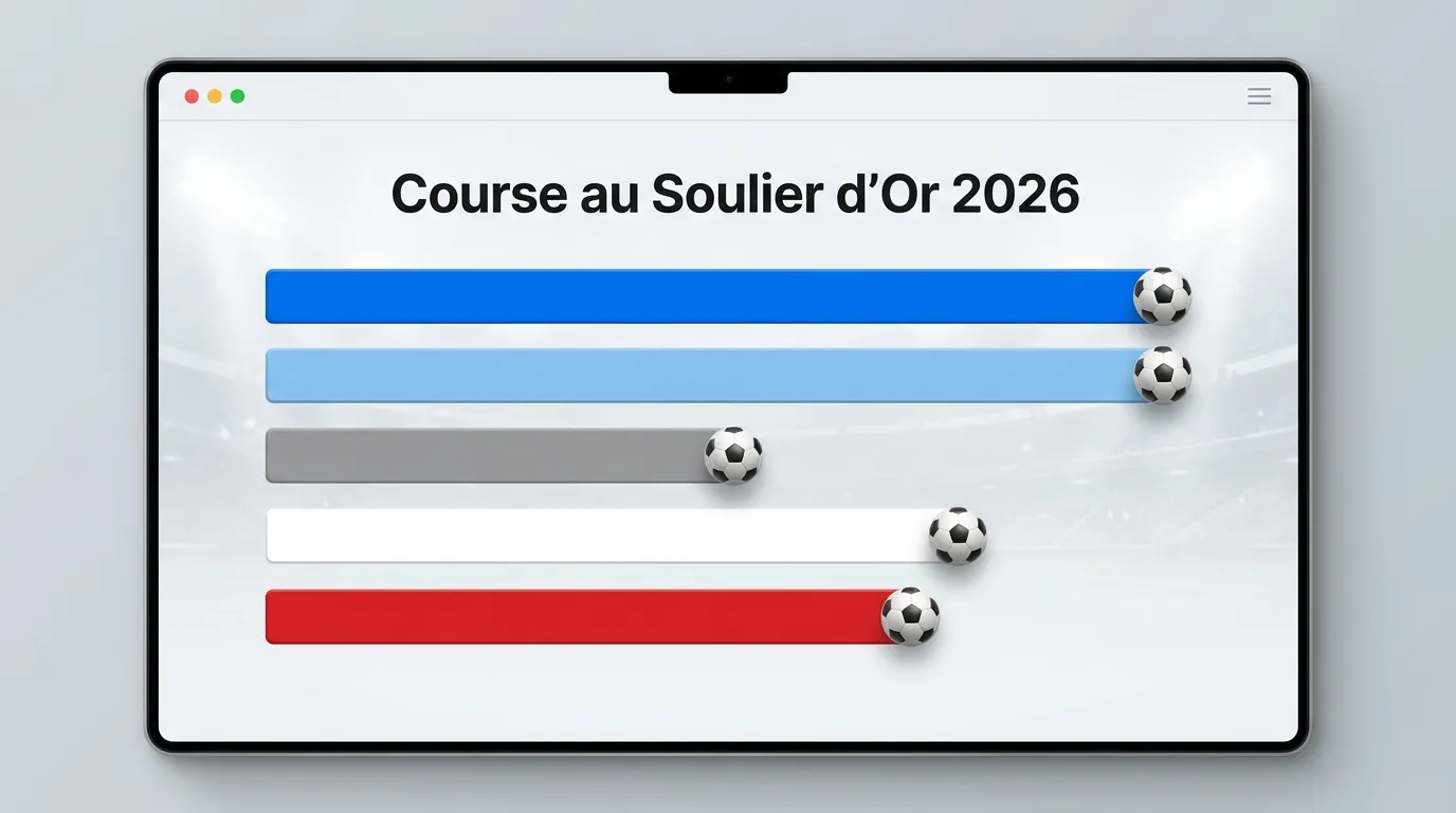 Gráfico de barras horizontal ilustrado con cinco barras de distinta longitud representando goles —dos largas iguales, una atenuada en gris, y dos medianas— sobre fondo claro, estilo infografía deportiva