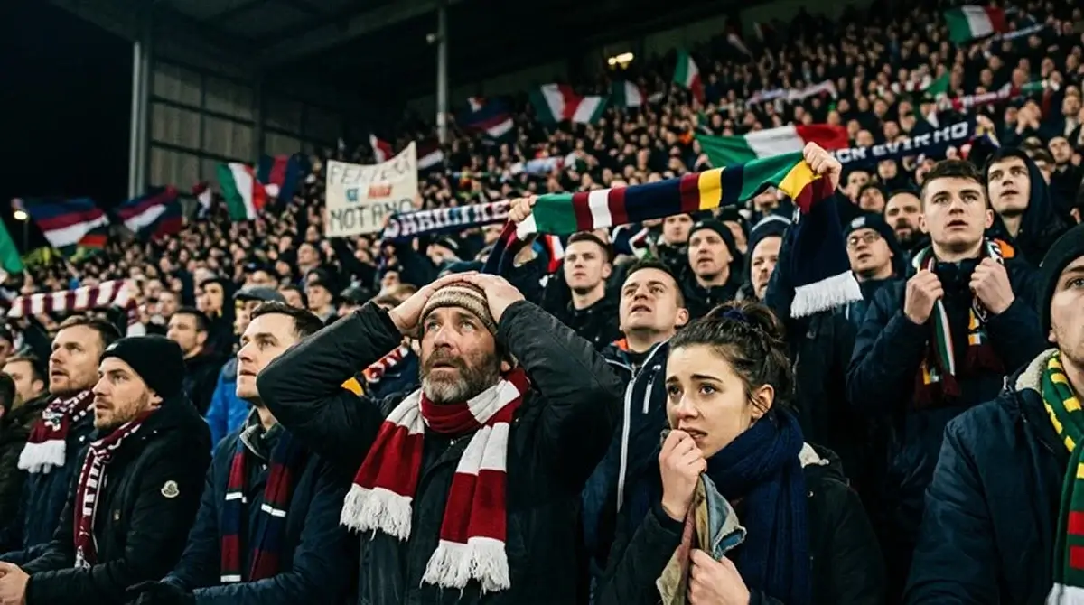 Aficionados siguiendo con tensión el marcador en un estadio del Mundial 2026