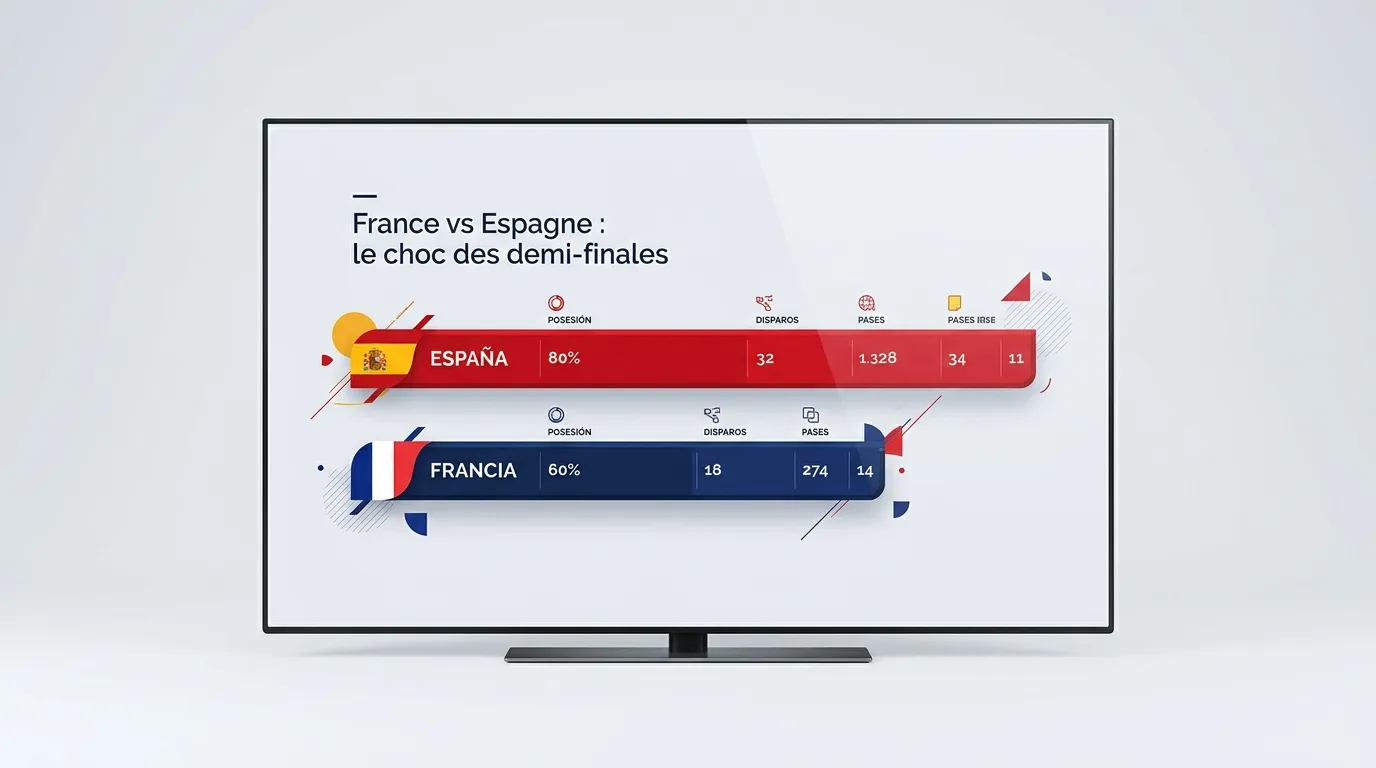 Comparación visual de dos rachas: una barra roja marcada 36 partidos invicta para España frente a una barra azul marcada 2 goles encajados para Francia, sobre fondo neutro