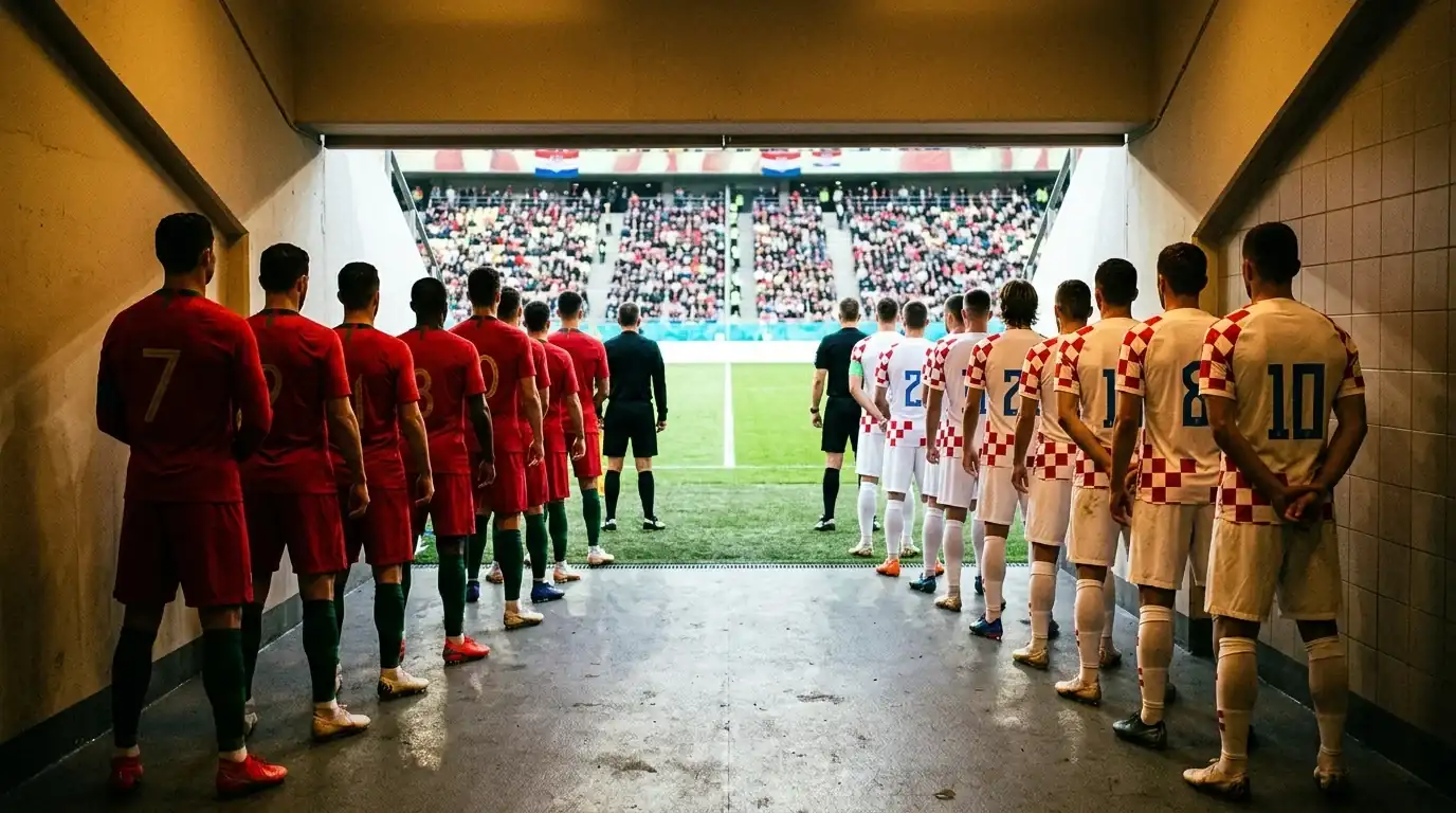 Dos equipos de fútbol formados en el túnel de un estadio antes de un partido del Mundial 2026