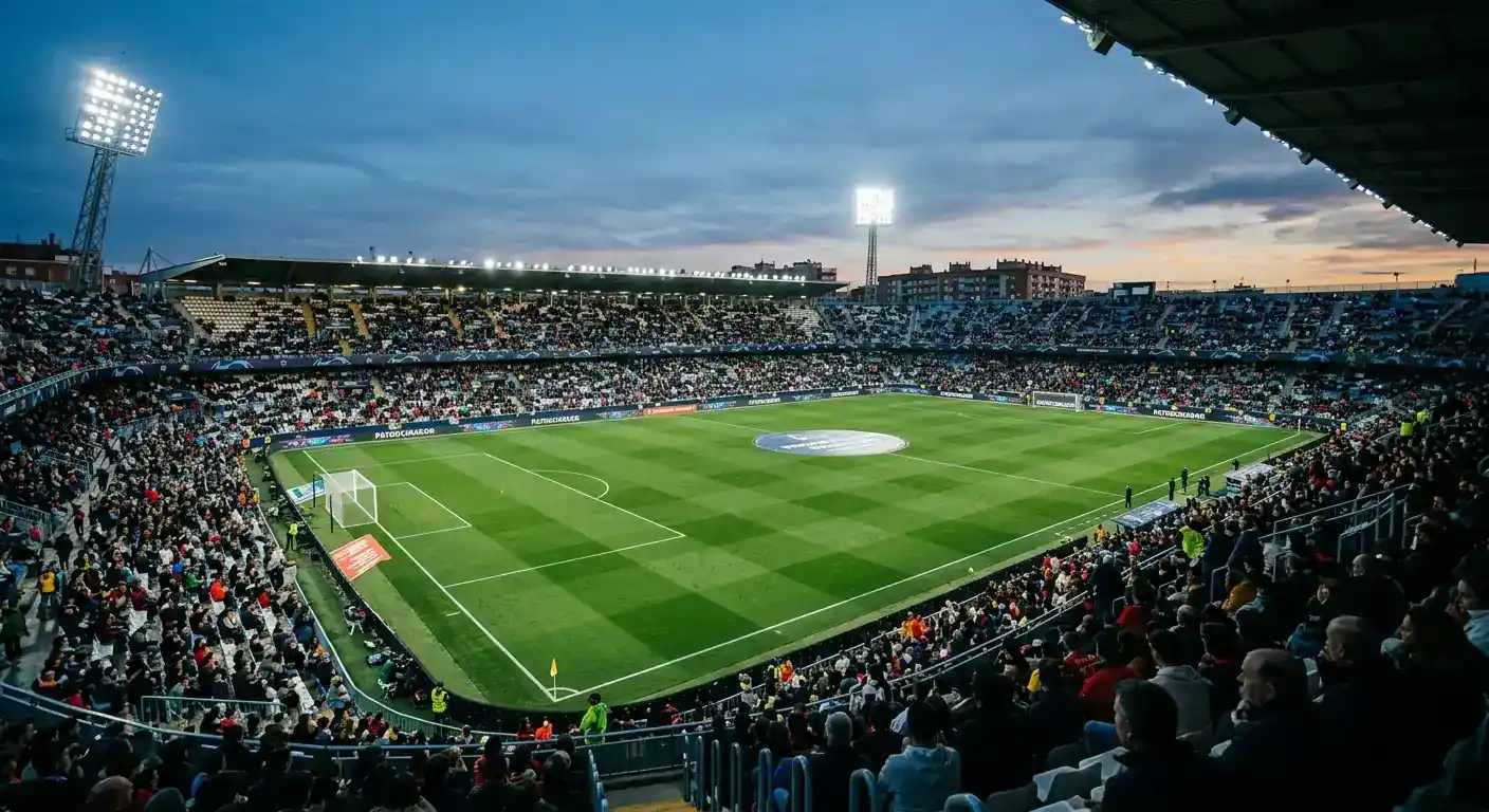Estadio al aire libre iluminado de noche antes de un partido del Mundial 2026